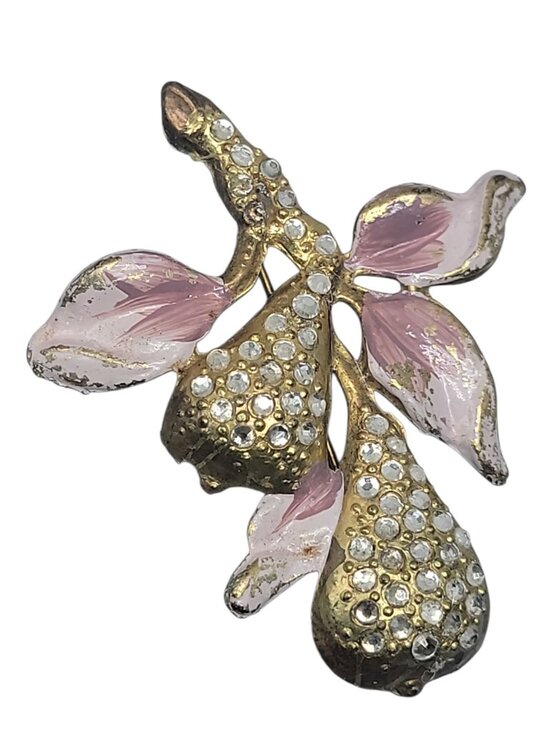 Unknown Jewelry - Vintage Period Pear Branch Rhinestone Brooch Pin Pink Gold Tone Dujay Copy